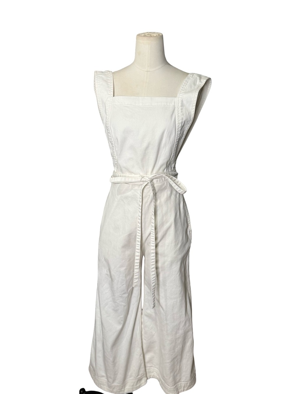 Urban Outfitters White Wide Leg Jumpsuit Small Open Back Belted Cotton - Picture 2 of 7